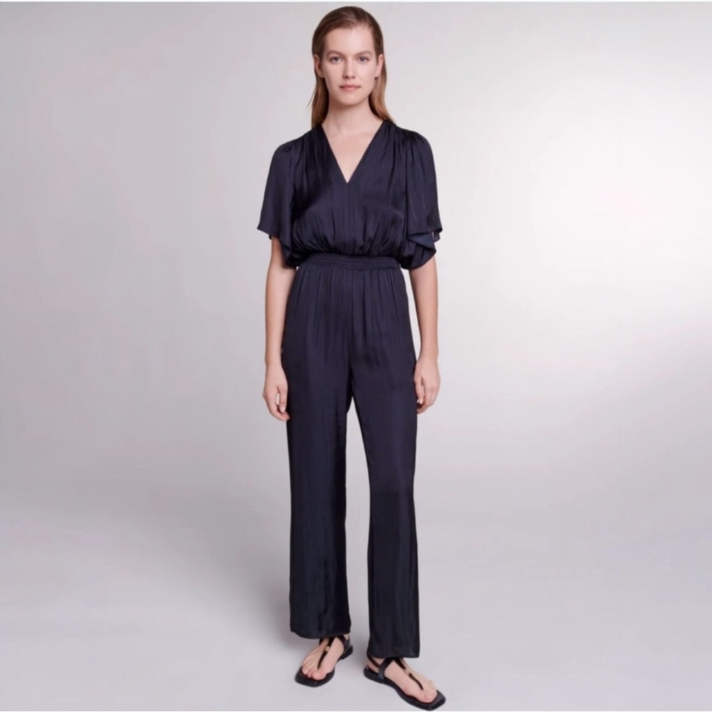 MAJE Pachela Satin Jumpsuit Black  size‎ 34